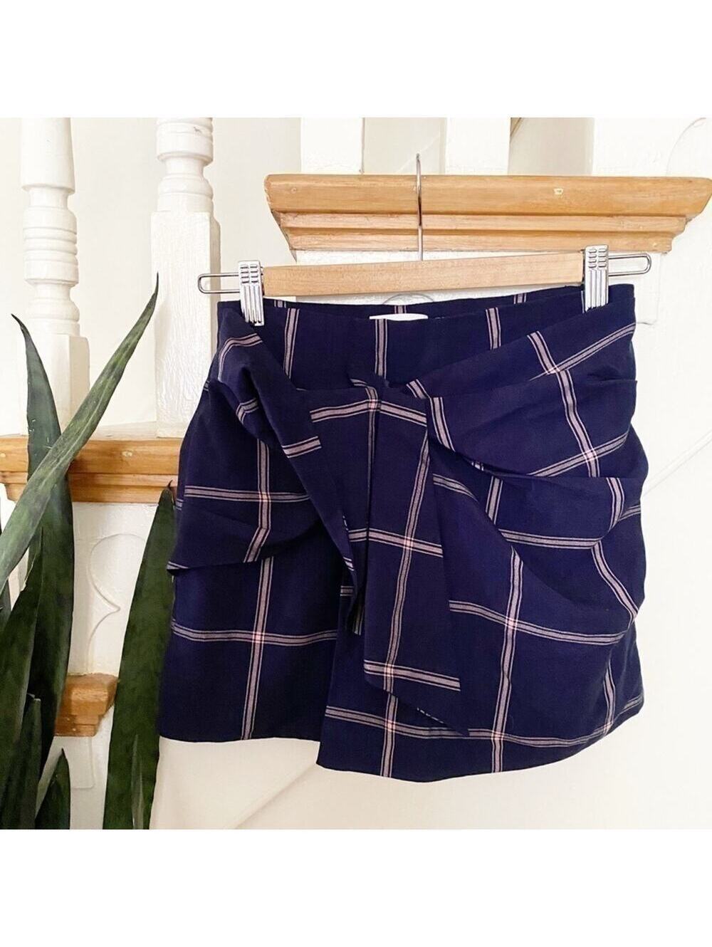 LEITH grid pattern skort blue and pink bow front